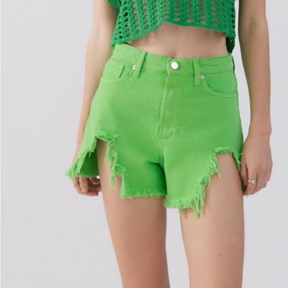 BDG Bright Green Frayed Jean Shorts